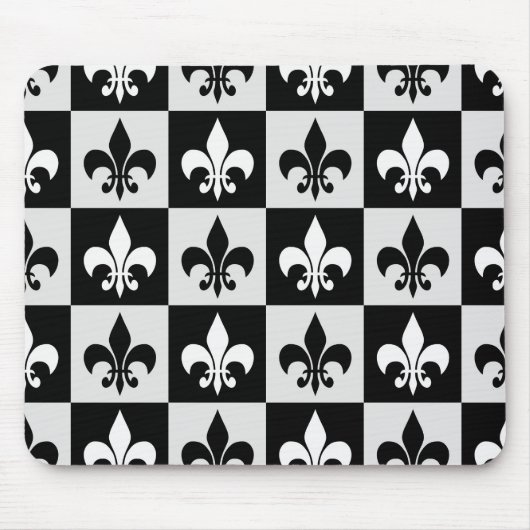 市松模様に白黒フルーアDe-Lisパターン マウスパッド (正面)