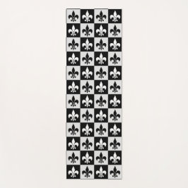 市松模様に白黒フルーアDe-Lisパターン ヨガマット