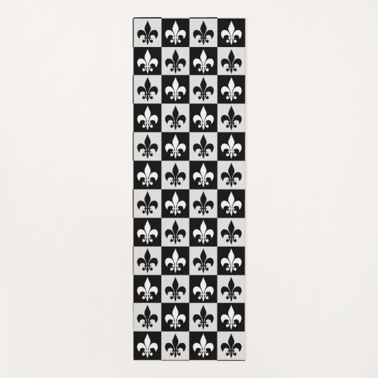 市松模様に白黒フルーアDe-Lisパターン ヨガマット (正面)