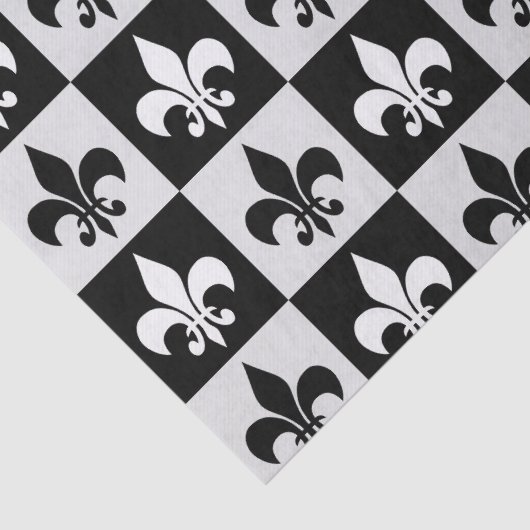 市松模様に白黒フルーアDe-Lisパターン 薄葉紙 (詳細)