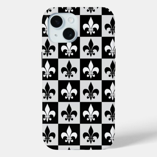 市松模様に白黒フルーアDe-Lisパターン Case-Mate iPhoneケース (裏面)