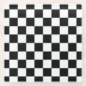 市松模様に白黒幾何レトロ ガラスコースター (正面)