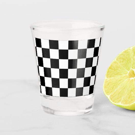 市松模様に白黒幾何レトロ ショットグラス (正面)