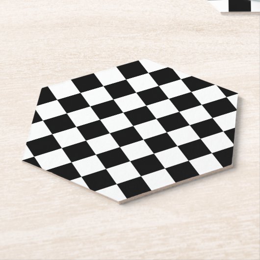 市松模様に白黒幾何レトロ ペーパーコースター (アングル)