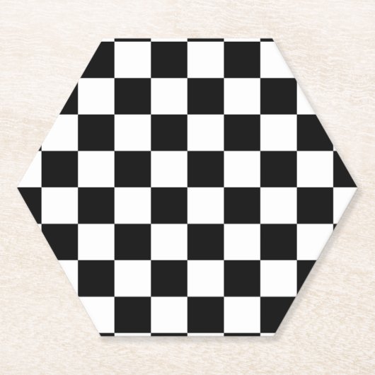 市松模様に白黒幾何レトロ ペーパーコースター (正面)