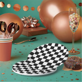 市松模様に白黒幾何レトロ ペーパープレート