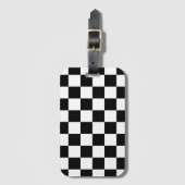 市松模様に白黒幾何レトロ ラゲッジタグ (正面縦)