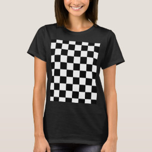 市松模様に白黒幾何レトロ Tシャツ