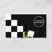 市松模様に白黒黄モダン色（ロゴ付き） カッコいい 名刺 (正面)