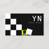 市松模様に白黒黄色(モノグラムと写真) 名刺 (正面)