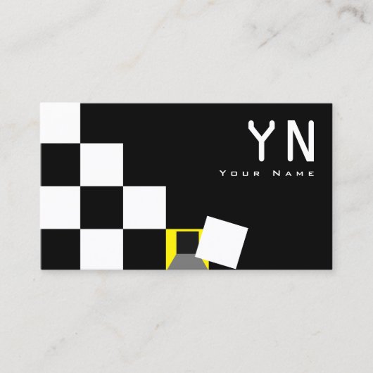 市松模様に白黒黄色(モノグラムと写真) 名刺 (正面)