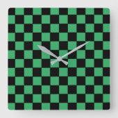 市松模様に緑と黒 スクエア壁時計 (正面)