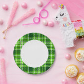 市松模様に緑色パターン ペーパープレート (パーティー)