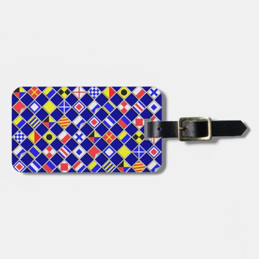 市松模様に航海の信号フラグ ラゲッジタグ (正面横)