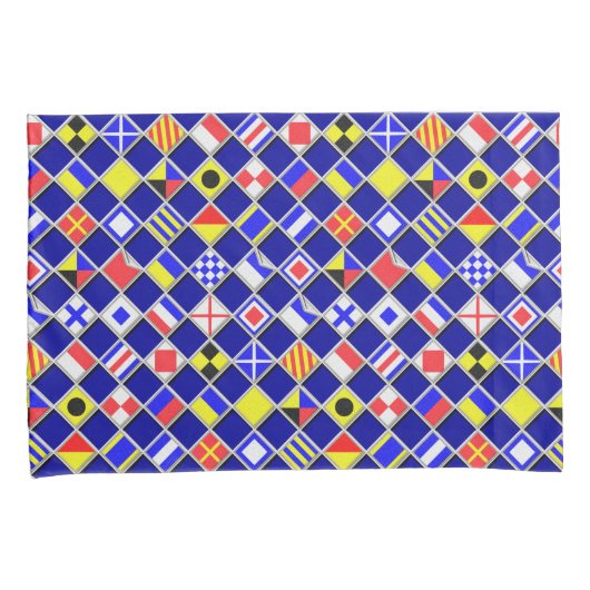 市松模様に航海の信号フラグ 枕カバー (正面右)