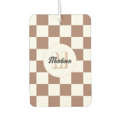 市松模様に茶の茶色の白レトロモノグラム カーエアーフレッシュナー (正面)