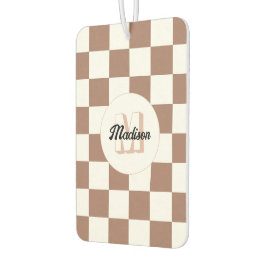 市松模様に茶の茶色の白レトロモノグラム カーエアーフレッシュナー