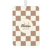 市松模様に茶の茶色の白レトロモノグラム カーエアーフレッシュナー (裏面)