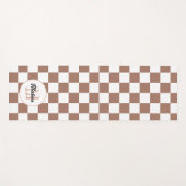 市松模様に茶の茶色の白レトロモノグラム ヨガマット (正面(横))