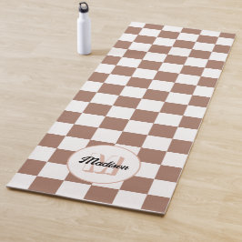 市松模様に茶の茶色の白レトロモノグラム ヨガマット