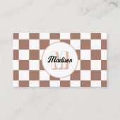 市松模様に茶の茶色の白レトロモノグラム 名刺 (正面)