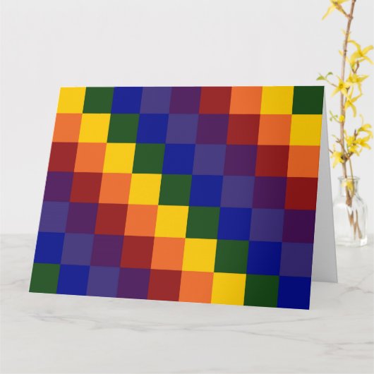 市松模様に虹 カード (黄色い花)