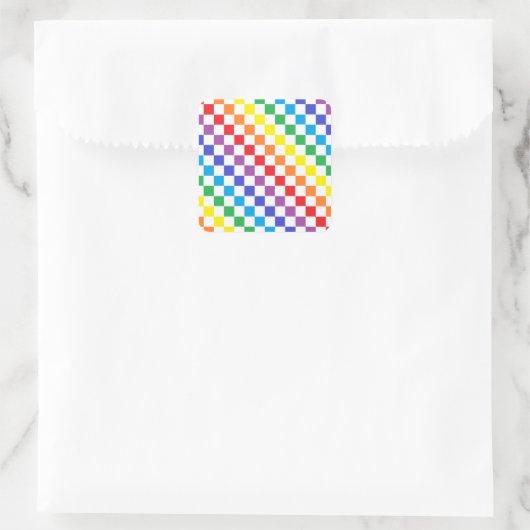 市松模様に虹 スクエアシール (バッグ)