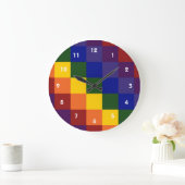 市松模様に虹 ラージ壁時計 (ホーム)