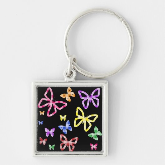 市松模様に蝶 キーホルダー (正面)