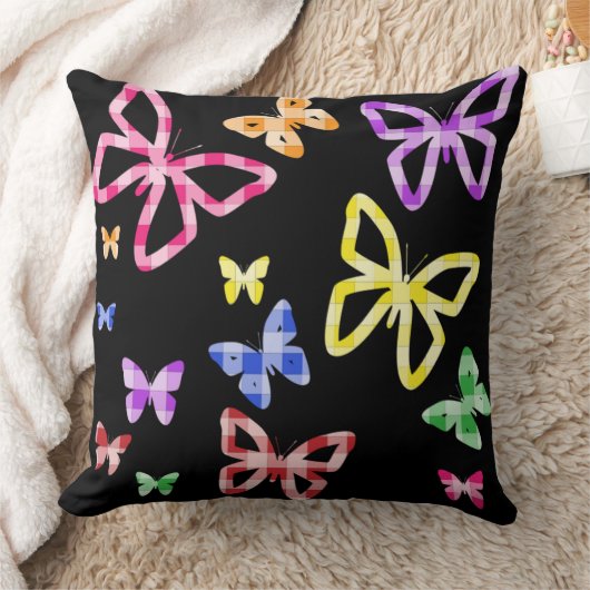 市松模様に蝶 クッション (ブランケット)