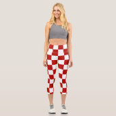 市松模様に赤白幾何レトロ カプリレギンス (正面)