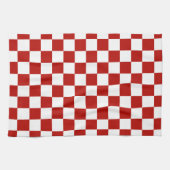 市松模様に赤白幾何レトロ キッチンタオル (横)