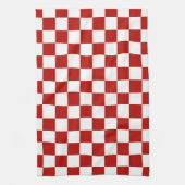 市松模様に赤白幾何レトロ キッチンタオル (縦)