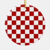 市松模様に赤白幾何レトロ セラミックオーナメント (正面)
