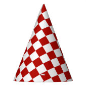 市松模様に赤白幾何レトロ パーティーハット (左)