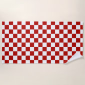 市松模様に赤白幾何レトロ ビーチタオル (正面)