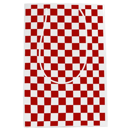 市松模様に赤白幾何レトロ ミディアムペーパーバッグ (正面)