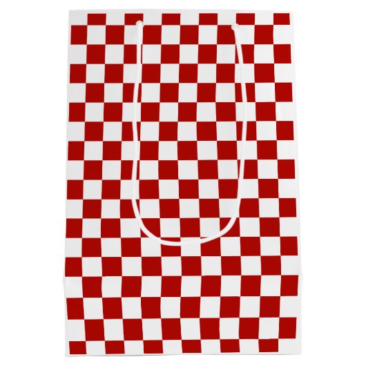 市松模様に赤白幾何レトロ ミディアムペーパーバッグ (裏面)