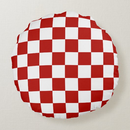 市松模様に赤白幾何レトロ ラウンドクッション (裏面)
