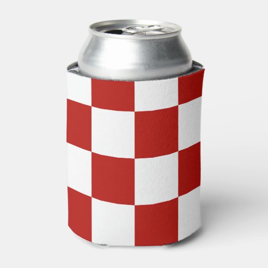 市松模様に赤白幾何レトロ 缶クーラー (缶正面)