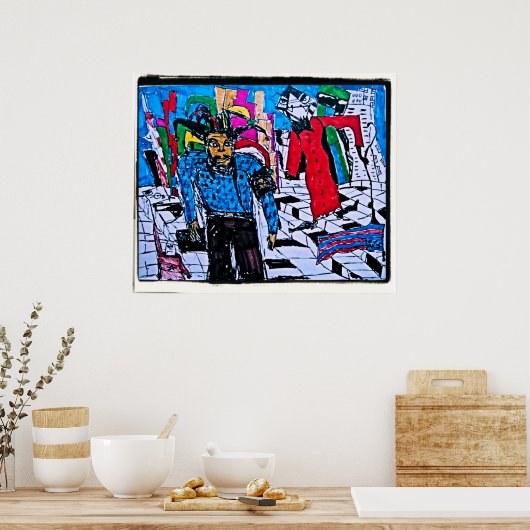 市松模様に通り ポスター (キッチン)