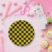 市松模様に金ゴールド ペーパープレート (パーティー)