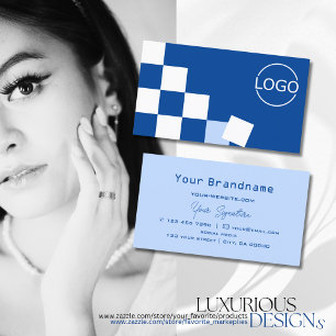 市松模様に青と白モダンのロゴ付きスタイリッシュ 名刺