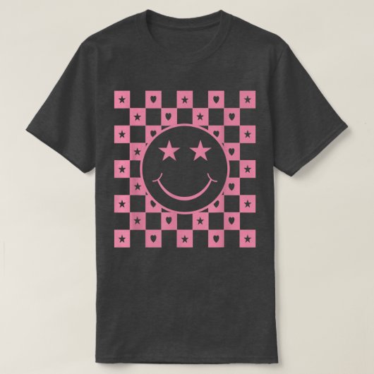 市松模様に顔おもしろい Tシャツ (デザイン正面)