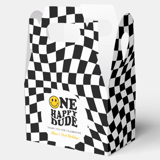 市松模様に黄名門私立校風のスマイルカスタム第1誕生日 フェイバーボックス (オープン)