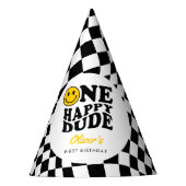 市松模様に黄名門私立校風のスマイル第1期カスタム生日 パーティーハット (正面)