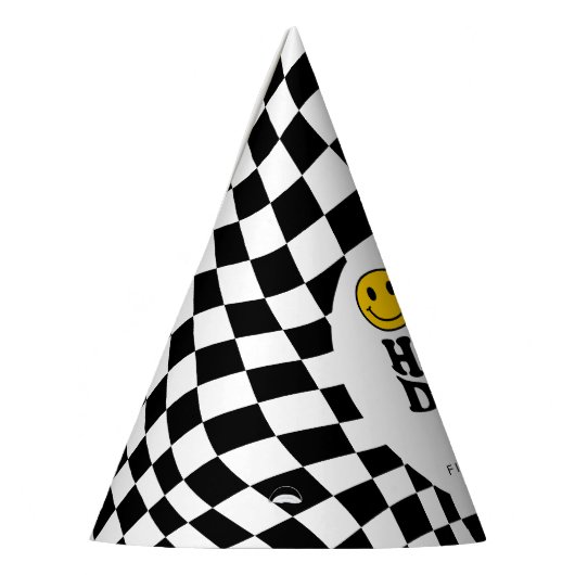 市松模様に黄名門私立校風のスマイル第1期カスタム生日 パーティーハット (左)