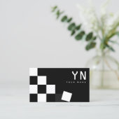 市松模様に黒ダークグレーモダン 名刺 (スタンド正面)