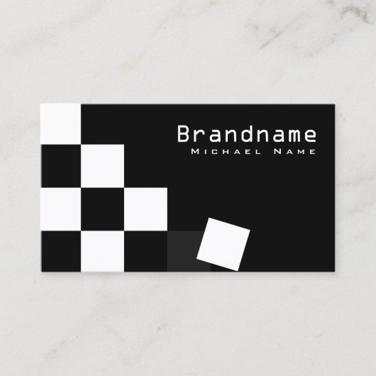 市松模様に黒ダークモダングレイ付きカッコいい 名刺 (正面)
