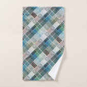 市松模様に,タータンチェック,格子縞,クラシック,青,白 バスタオルセット (ハンドタオル)